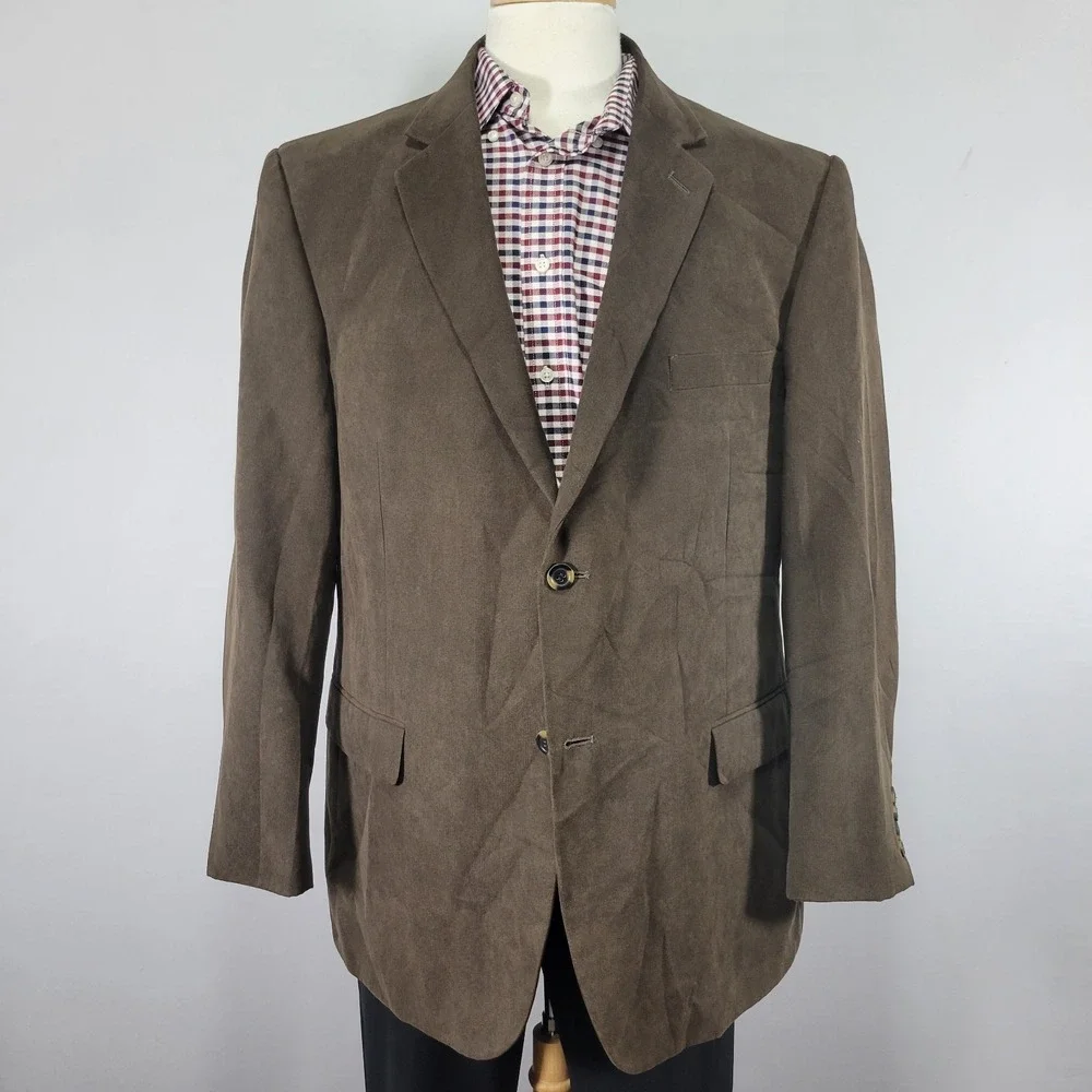 Andrew Fezza‎ Men's Sport Coat Blazer Two Button Brown Suede Polyester Blend 46R